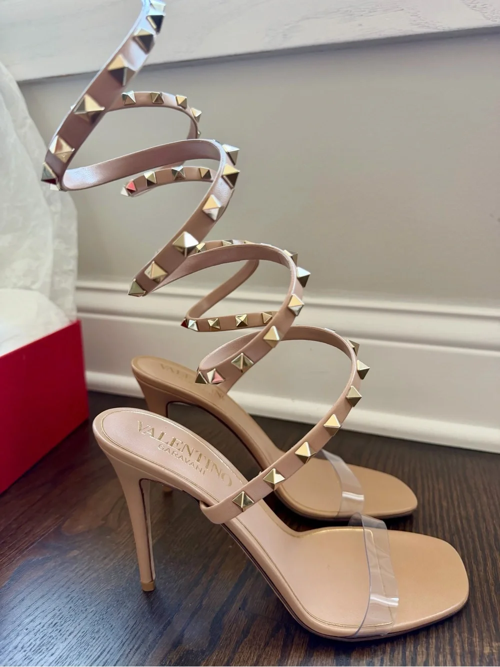 Valentino Garavani Nude Spiral Rockstud Wrap-Heel Sandals